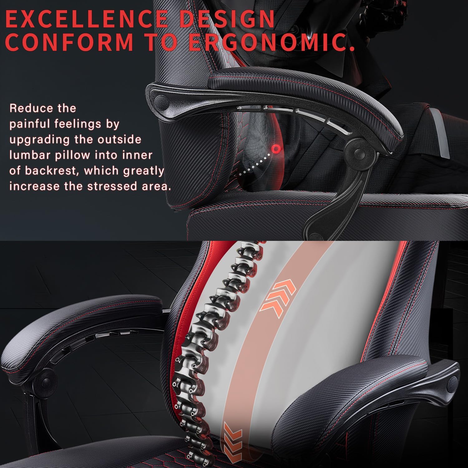 LEMBERI Big and Tall Gaming Chair 400lb Weight Capacity,Gamer Chairs for Adults,Video Game Chair wth Footrest,Racing Style Computer Gamer Chair with Headrest and Lumbar Support (Red)