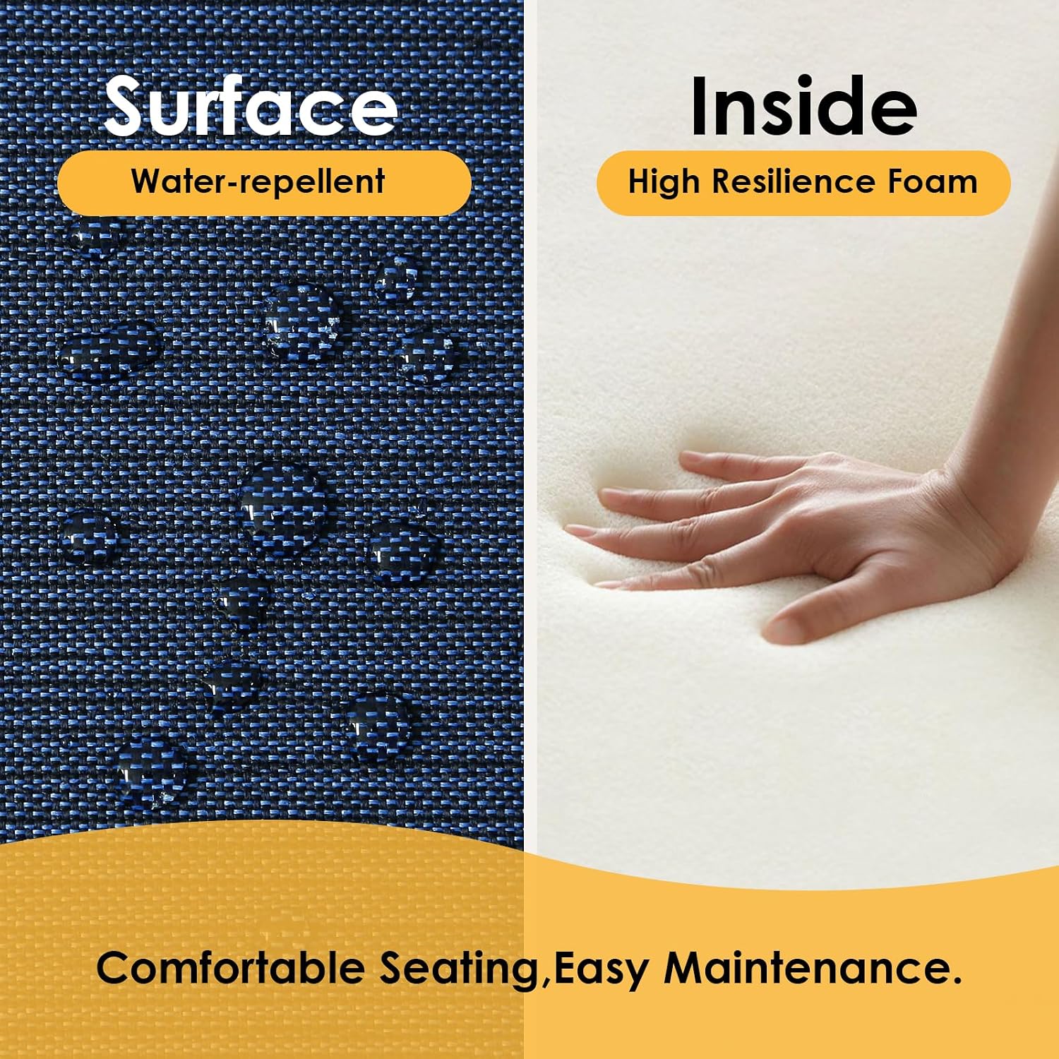Outdoor Cushions for Patio Furniture Set of 2, 24'x24' Water Repellent Chair Cushions Removable Seat Bottom & Back Cushion Covers for Chair, Sofa, Couch, Navy