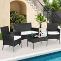 4 Pieces Patio Furniture Set,Rattan Chair Wicker Sofa Garden Conversation Sets,Outdoor Patio Set for Garden Lawn Pool or Backyard,Armrest Chair Loveseat with Tempered Glass Table（Black）
