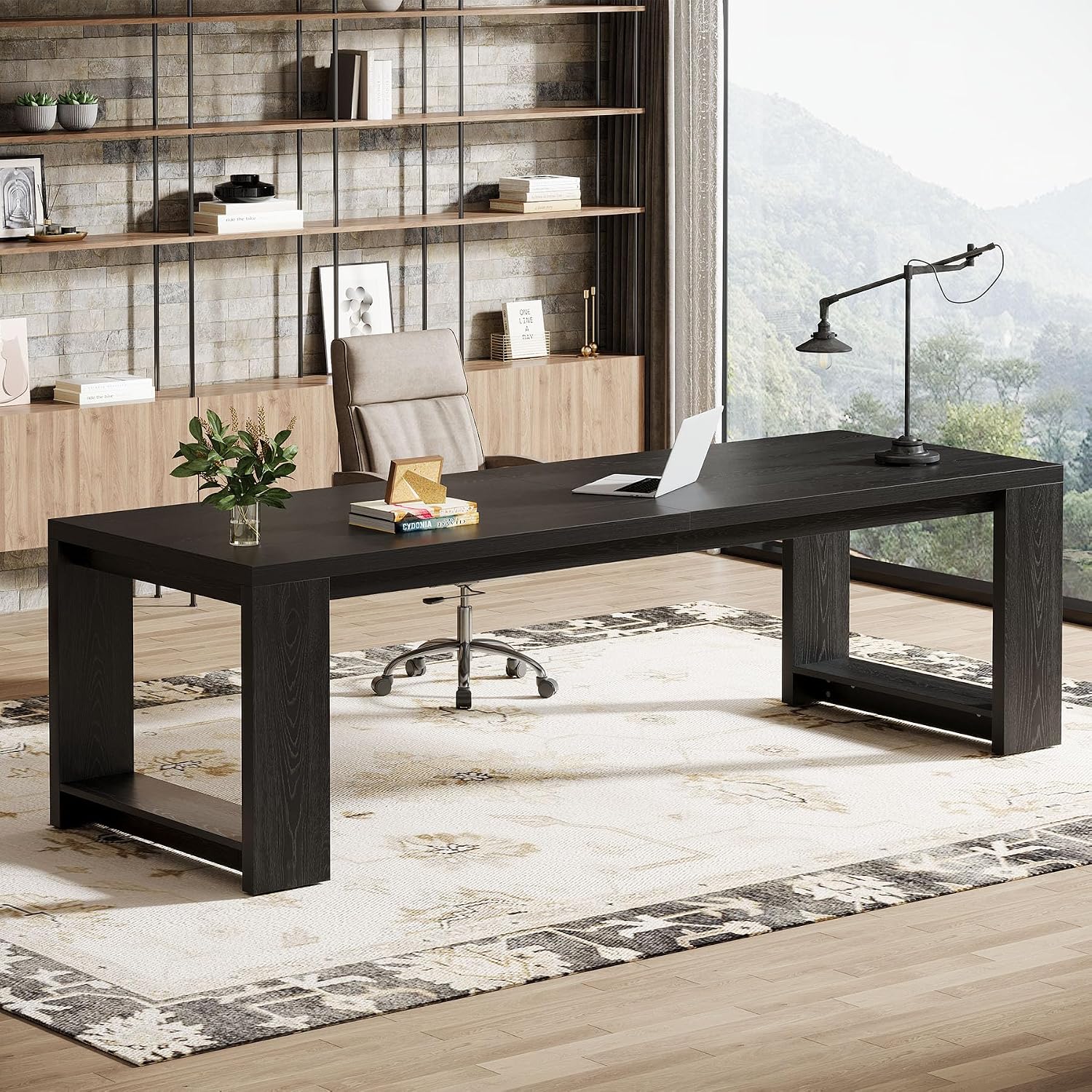 Tribesigns Two Person Desk, 86.6 Inch Extra Long Desk, Double Computer Writing Table, Wood Office Desks Workstation for Home Office, Black