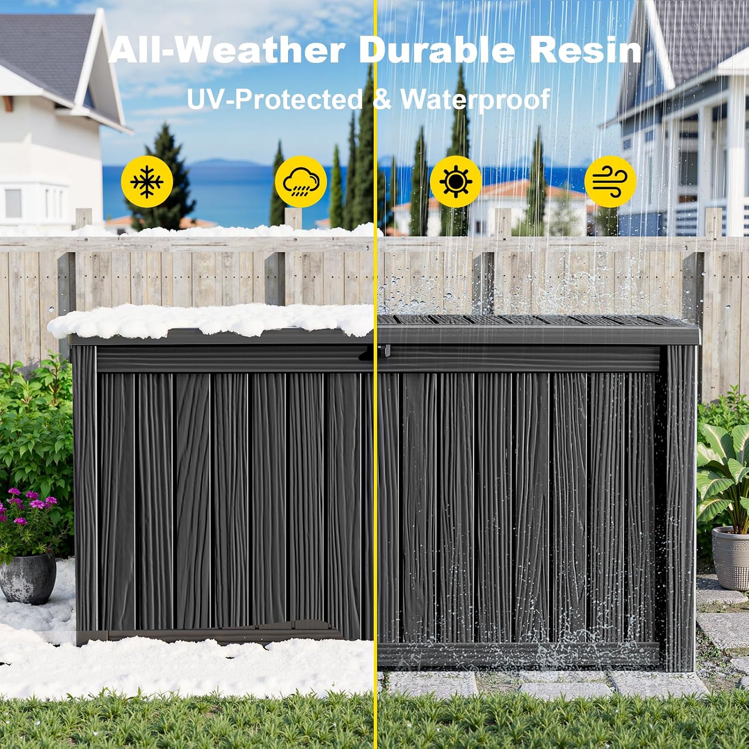200 Gallon Deck Box Large Outdoor Storage Box Waterproof for Patio Furniture,Outdoor Cushions,Garden Tools and Pool Supplies,Weatherproof(Black,200Gallon)