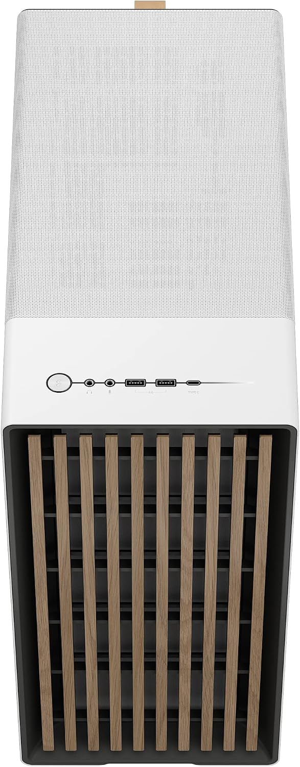 Fractal Design North Chalk White - Genuine Oak Wood Front - Mesh Side Panels - Two 140mm Aspect PWM Fans Included - Type C USB - ATX Airflow Mid Tower PC Gaming Case