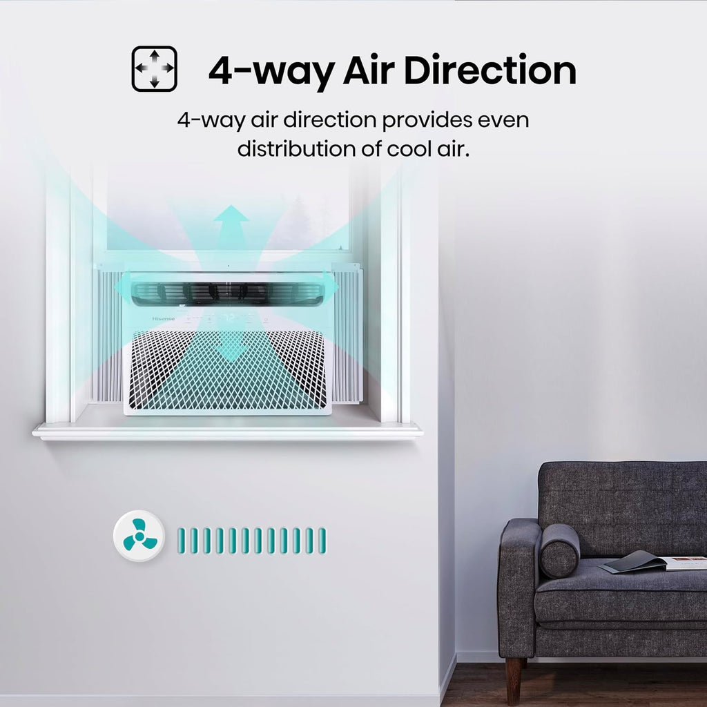 Hisense 8,000 BTU Smart Window Air Conditioner, 3 modes (Cooling, Fan, Dehumidifier), Easy Installation,Ultra Quiet, 2 Years Warranty