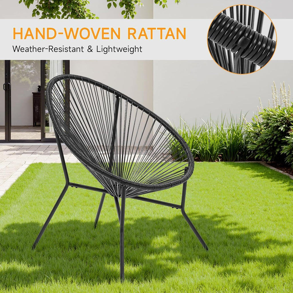 ONBRILL 4-Piece Outdoor Acapulco Chairs Set, Modern Patio Furniture Set, PE Pattan Bistro Set with Steel Frame for Balcony, Lawn, Porch and Garden, Black