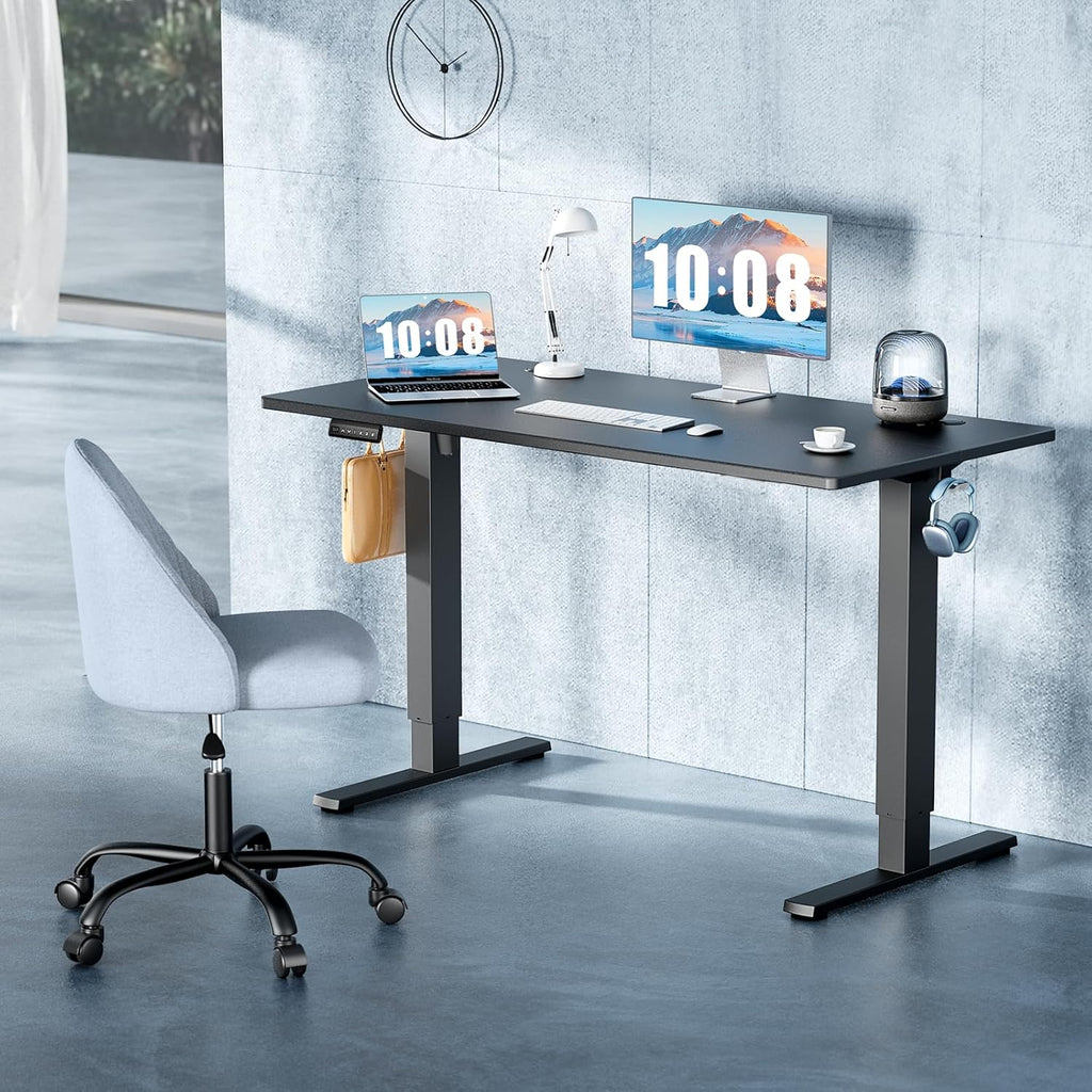 DUMOS 48 Inch Electric Standing Desk Height Adjustable, Sit to Stand Up Computer Workstations Work PC Table Home Office Study Writing Gaming Desks with Memory Presets for Walking Pad, Bedroom, Black