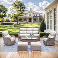 HUMMUH Wicker Patio Furniture Set 6 Inch Thick Cushion Outdoor Swivel Rocker Patio Chairs with Deep Seat Sofa 6PCS Outdoor Furniture Set for Porch Garden Deck