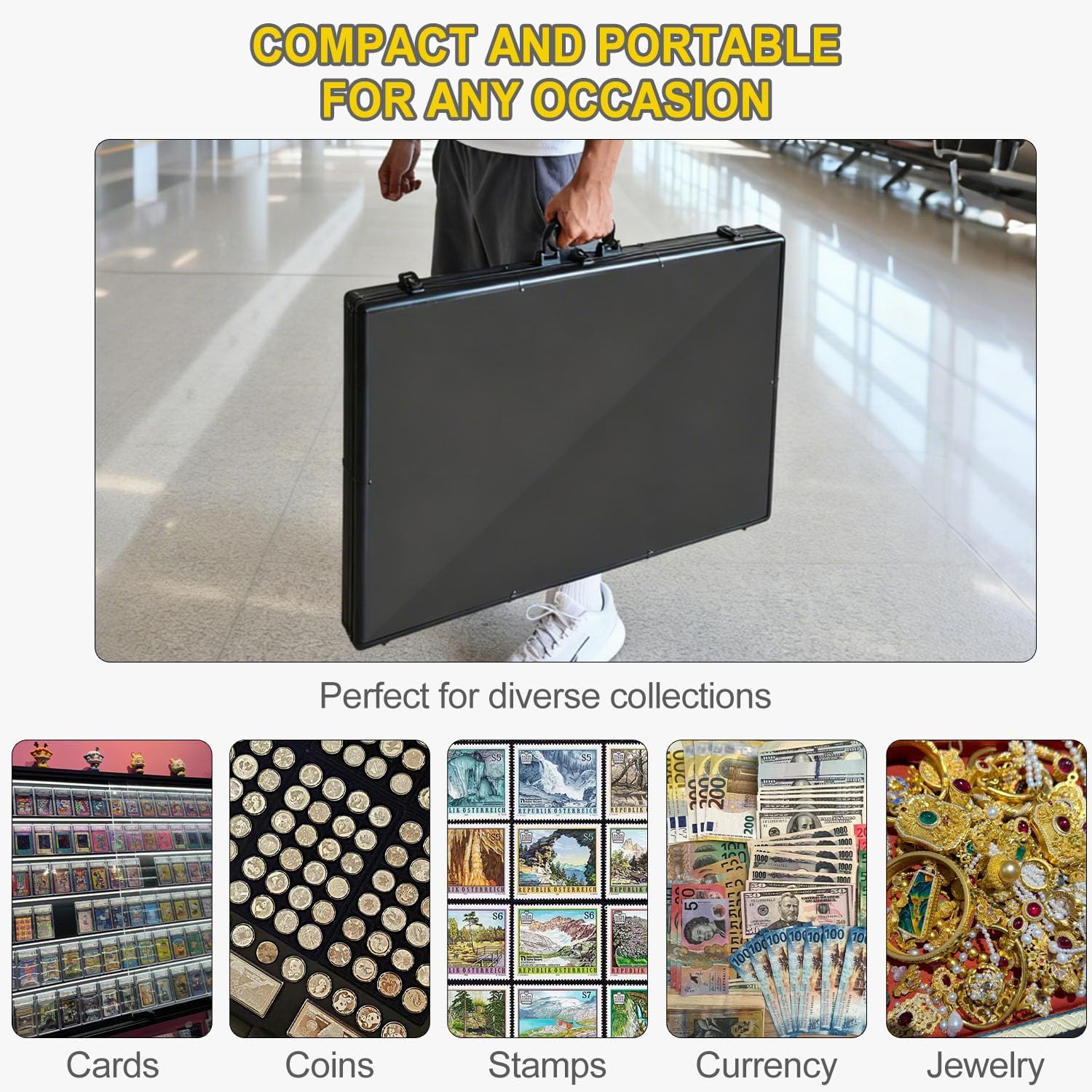 Trade Show Display Case – 34'x22' Large Aluminum Locking Tabletop Showcase for Trading Cards, Sports Cards, TCG, Jewelry – Lightweight & Portable for Exhibitions, Conventions, and Collectibles, Black
