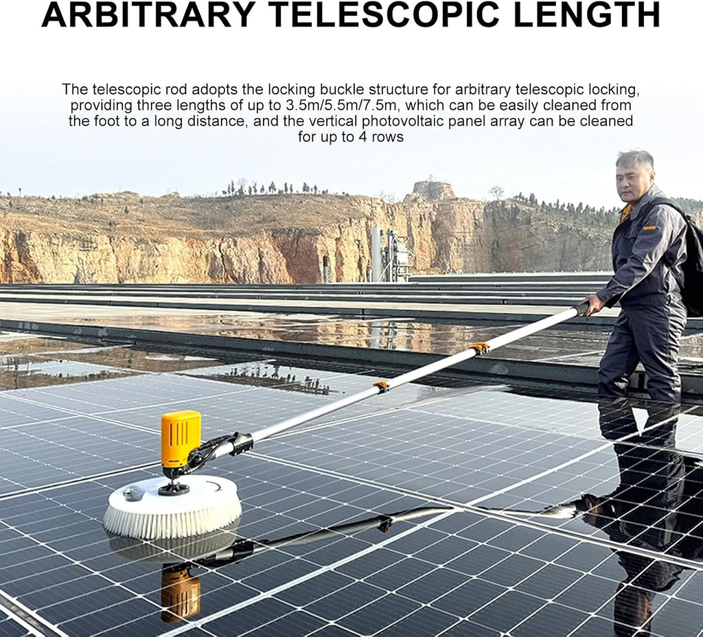 Single Head Solar Panel Cleaning Brush, Electric Rotating Cleaning Brush, 11Ft/18Ft/24Ft Aluminum Alloy Extension Rod,for Billboards,Exterior Walls(Powered-7.5m)