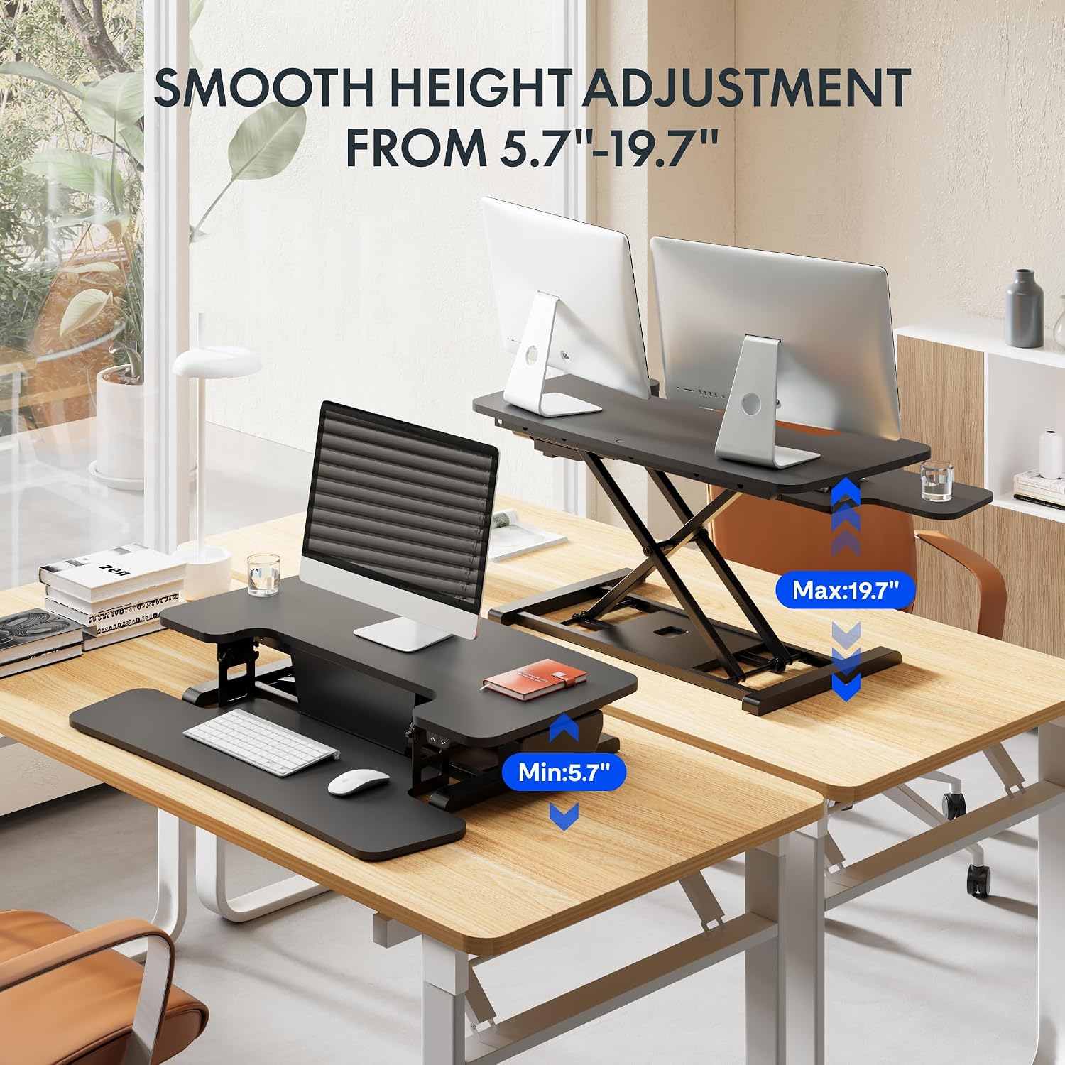 FLEXISPOT 32' Motorized Standing Desk Converter, Electric Stand up Desk Riser, Sit to Stand Dual Monitor and Laptop Workstation with Wide Keyboard Tray, Black