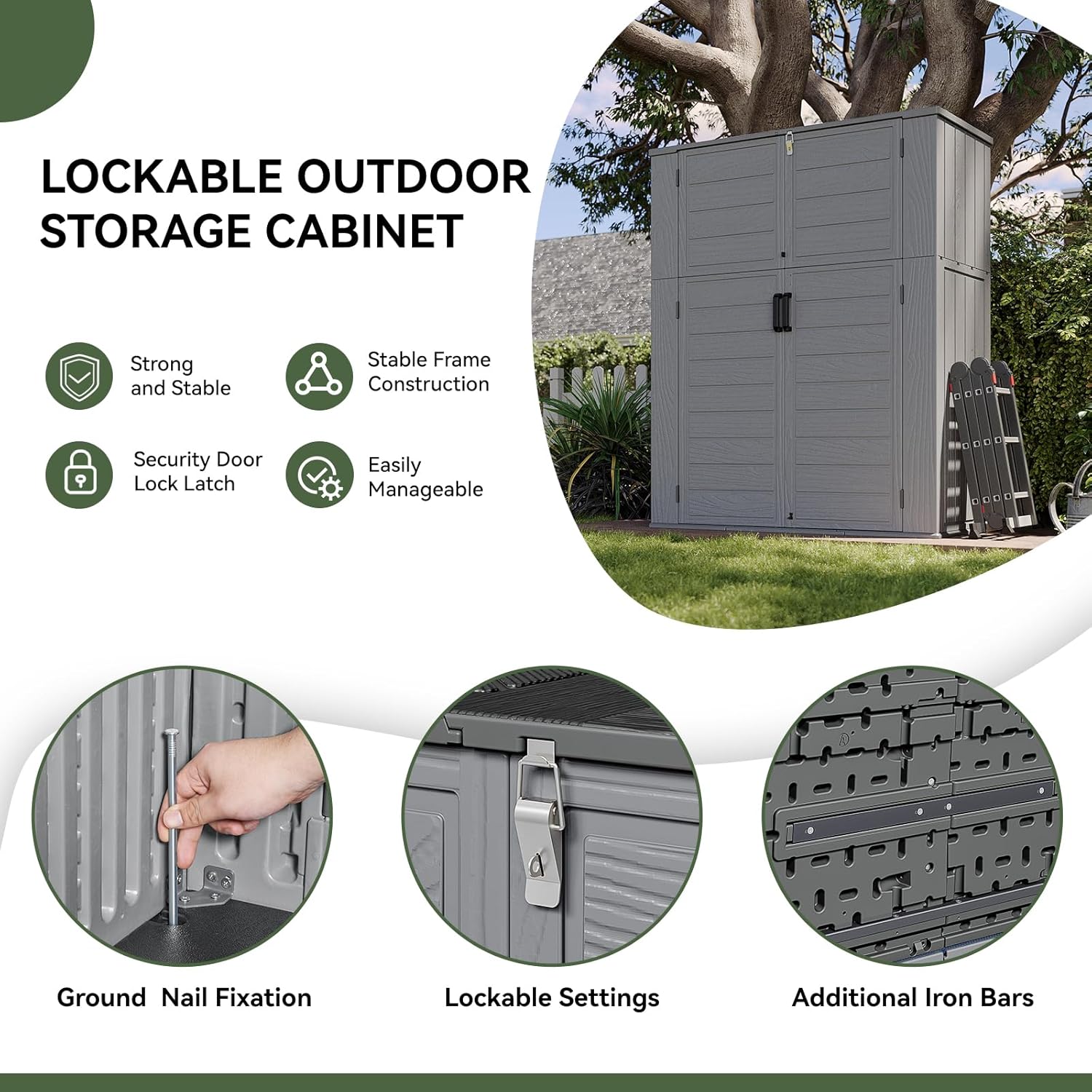 Aoxun Outdoor Storage Shed with Floor, 61 Cu.Ft Large Outdoor Storage Cabinet, Waterproof Vertical Resin Shed for Garden Tools, Pool Equipment, Dark Grey
