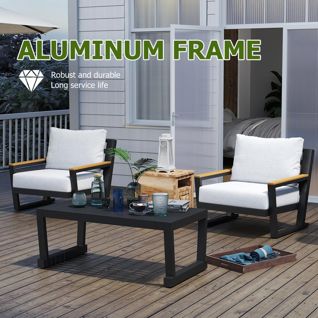 Aluminum Patio Furniture Set, All Weather Rust Proof Outdoor Conversation Set with Washable Cushions, Metal Frame Sofa for Poolside Backyard Garden Balcony Grey