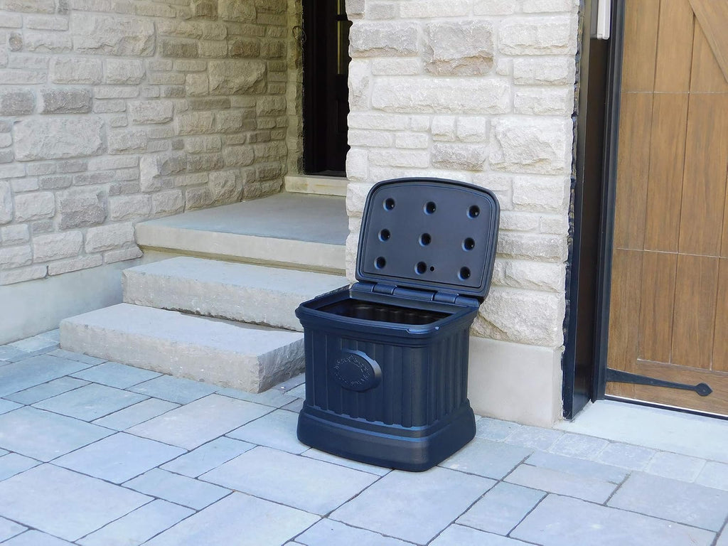FCMP Outdoor - Outdoor Salt, Sand, and Storage Bin – Residential Deck Box, Multi-purpose for Entranceways, Porch, Patio (SB120-BLK) Black