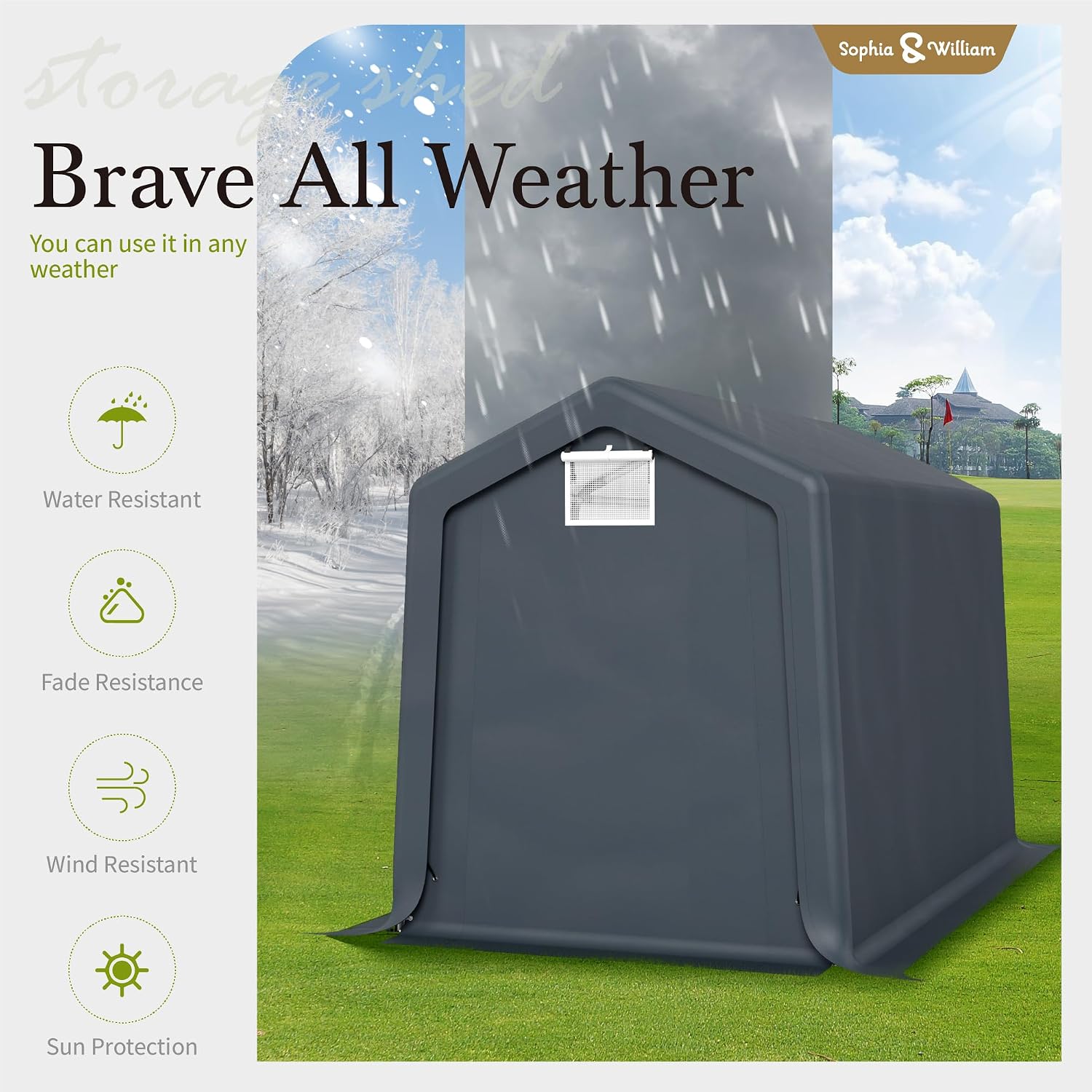 Sophia & William Outdoor Storage Shed,Carport 6x10 ft Heavy Duty, Portable Garden Yard Car Port Shelter Storage Tent Garage with Roll Up Doors and Ventilation, Grey