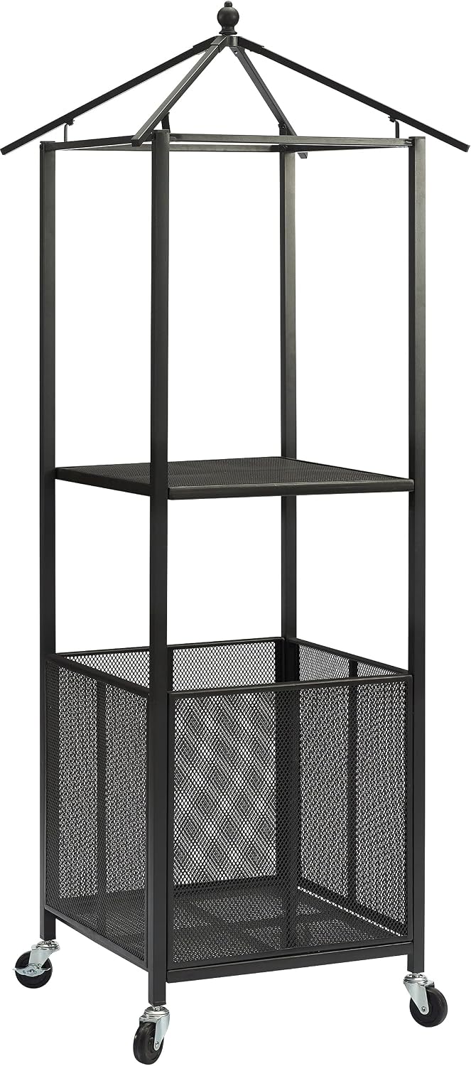 Crosley Furniture Grady Towel Valet Caddy, Covered Rolling Outdoor Storage for Pool and Hot Tub, Gray/Matte Black