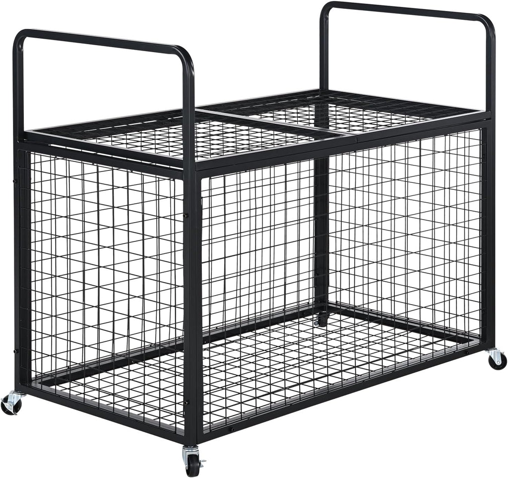VEVOR Rolling Sports Ball Storage Cart, Lockable Basketball Cage with Double Lids, Sport Equipment Holder Organizer for Indoor Outdoor, Steel Storage Rack for Garages, Playgroup, Gym and Schools