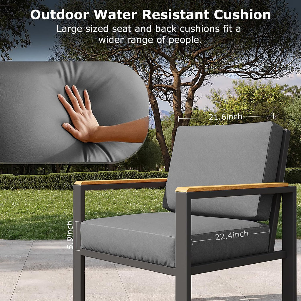 5-Piece Patio Furniture Set with 28' Propane Fire Pit Table, Heavy-Duty Metal Outdoor Conversation Set with Deep Cushions & Wood-Like Armrests for Patio, Porch, Backyard, Garden – Black