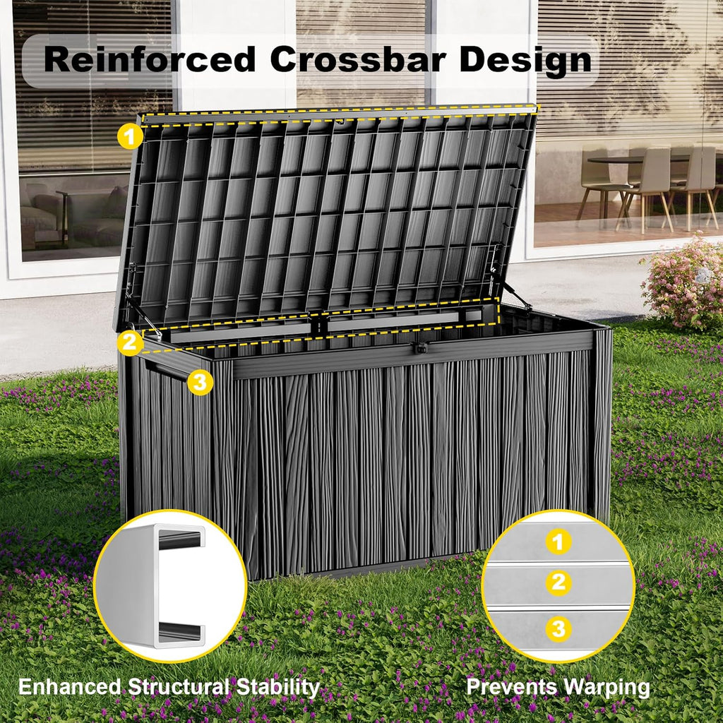 200 Gallon Deck Box Large Outdoor Storage Box Waterproof for Patio Furniture,Outdoor Cushions,Garden Tools and Pool Supplies,Weatherproof(Black,200Gallon)