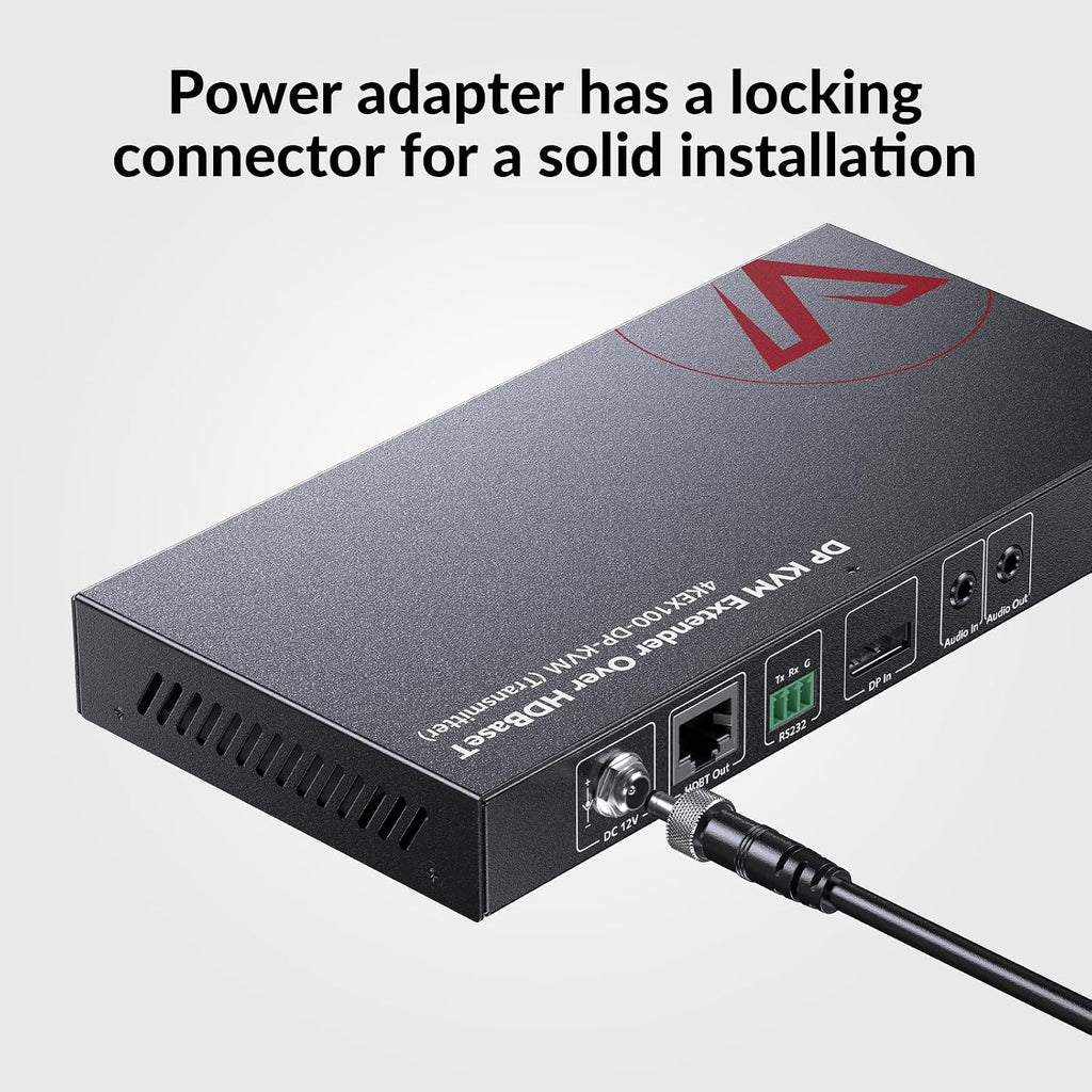 AV Access DisplayPort KVM Extender 330ft/100m, 4K@30Hz, Zero Latency, USB 2.0 Keyboard Mouse Control, HDBaseT PoE, RS232, EDID, for Server Room, Control Room