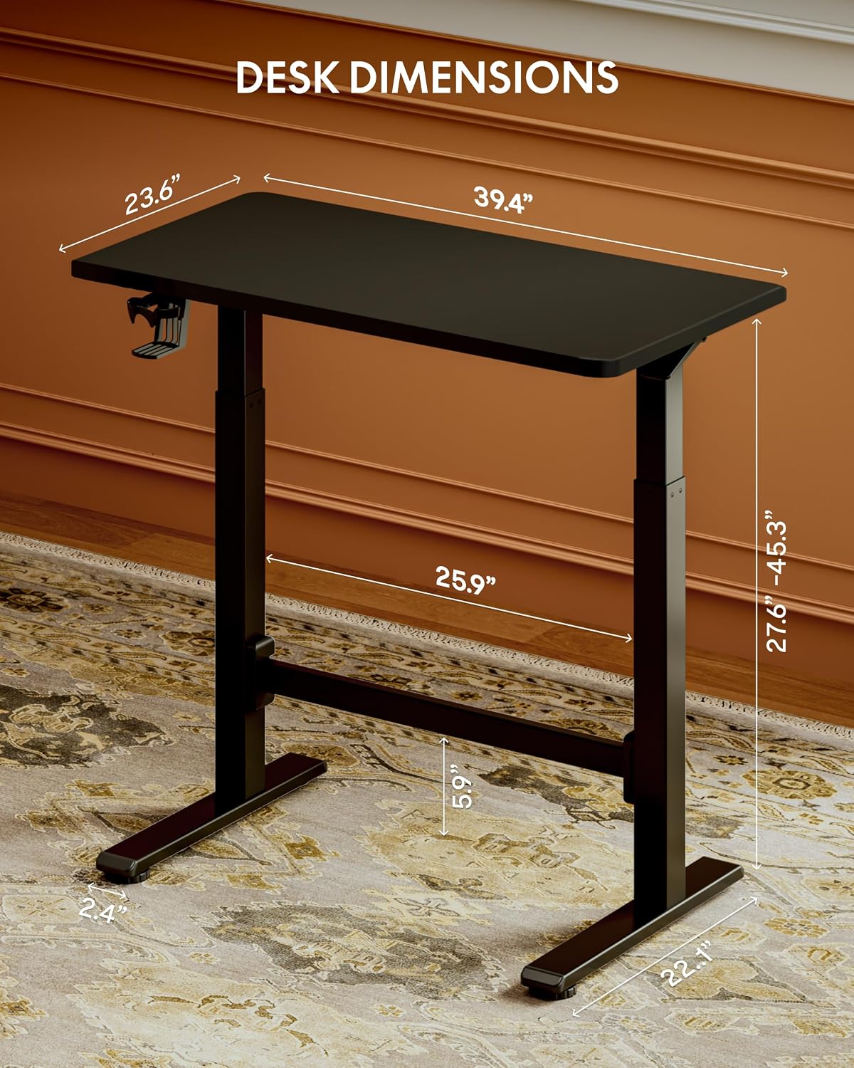 FLEXISPOT H7 Plus Gas Spring Adjustable Standing Desk, Mobile Rolling Sit-Stand Table with Wheels, Cordless Stand Up Desk for Small Spaces & Home Office, 40' One-Piece Desktop Black,Height 27.6'–45'