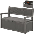 LHBcraft 70 Gallon Outdoor Storage Bench Deck Box Lockable for Patio Furniture, Outdoor Porch Bench with Storage Waterproof for Cushions, Garden Tools and Pool Supplies, Grey
