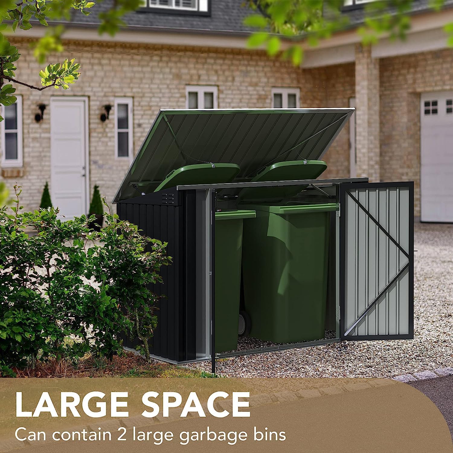 Devoko Outdoor Storage Shed 5.8 x 3.3 FT Metal Trash Shed Waterproof Outside Storage with Lid Chain Hydraulic Gas Rod for Trash Can Weeding Tools