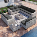 12-Piece Outdoor Patio Furniture Set Wicker Sectional Sofa Set, Patio Conversation Set with Thickened Cushions & Coffee Table for Garden, Backyard, Poolside, Dark Grey