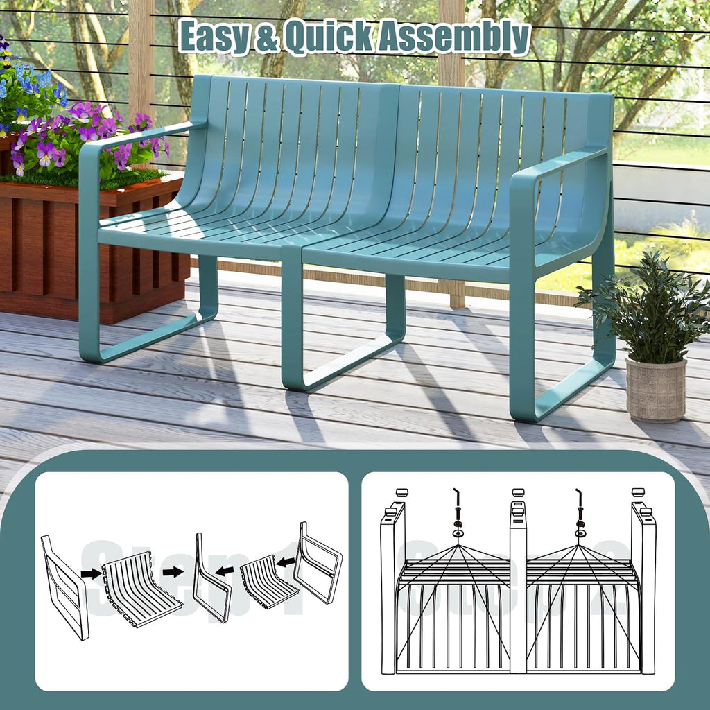 Tangkula 3-Piece Patio Furniture Set, Outdoor Conversation Set w/1 Loveseat & 2 Side Tables, All-Weather Patio Bistro Set for Lawn, Backyard, Poolside, Balcony, Garden, Deck, Blue