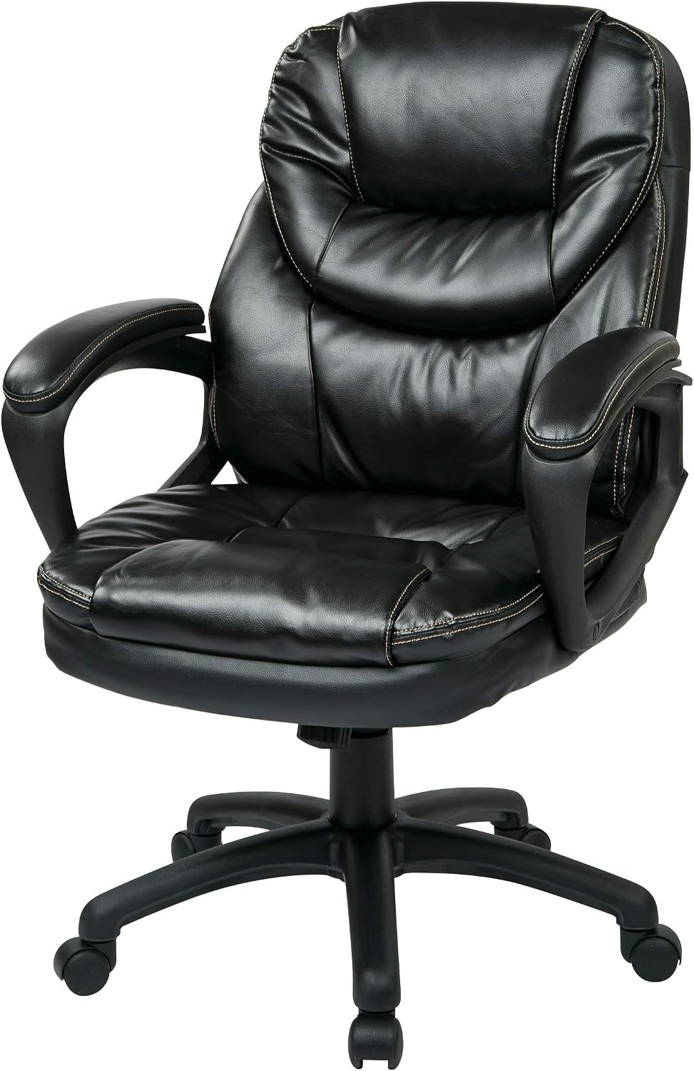 Office Star FL Series Faux Leather Manager's Adjustable Office Chair with Lumbar Support and Padded Arms, Black
