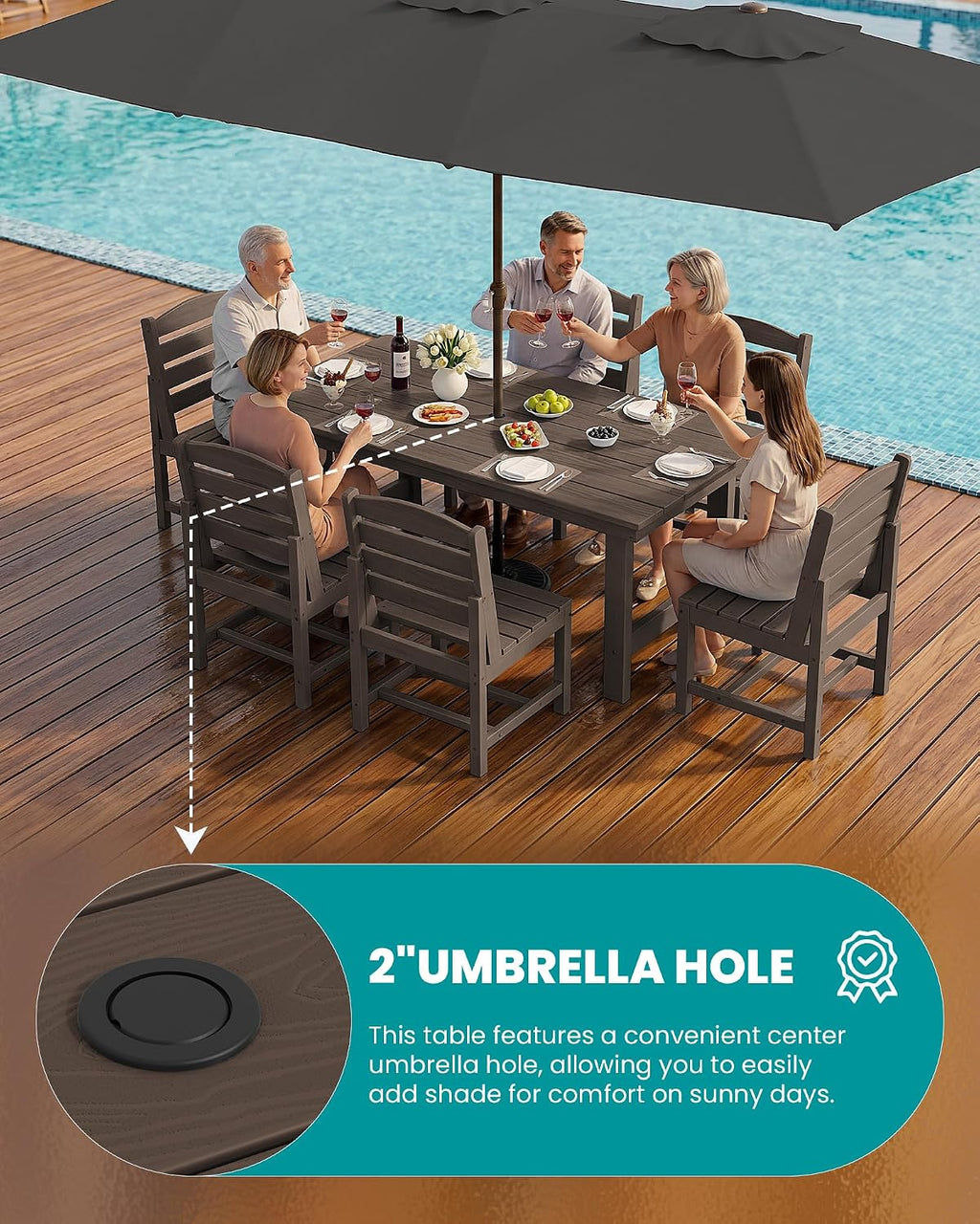 SERWALL Patio Dining Sets for 6 Person, HDPE Dining Set with 6 Armless Chairs, Coffee