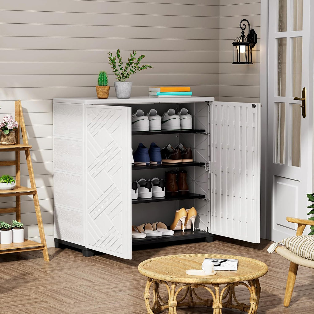 ZZM Indoor/Outdoor Storage Cabinet Waterproof, 34'x15'x34' Plastic Outdoor Storage Box for Garden Balcony Bathroom, All Weather Outdoor Storage Clearance, DIY Usage, with 2 Shelf (White)