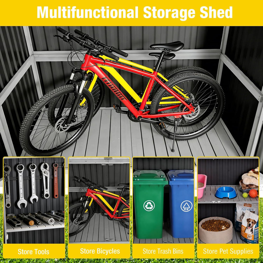 Aivituvin Outdoor Storage Cabinet Trash Can Storage Shed Upgraded with Metal Frame for Garbage Can, Gardening Tools and Accessories 50.4' L x 26.7' D x 41.4' H - Black