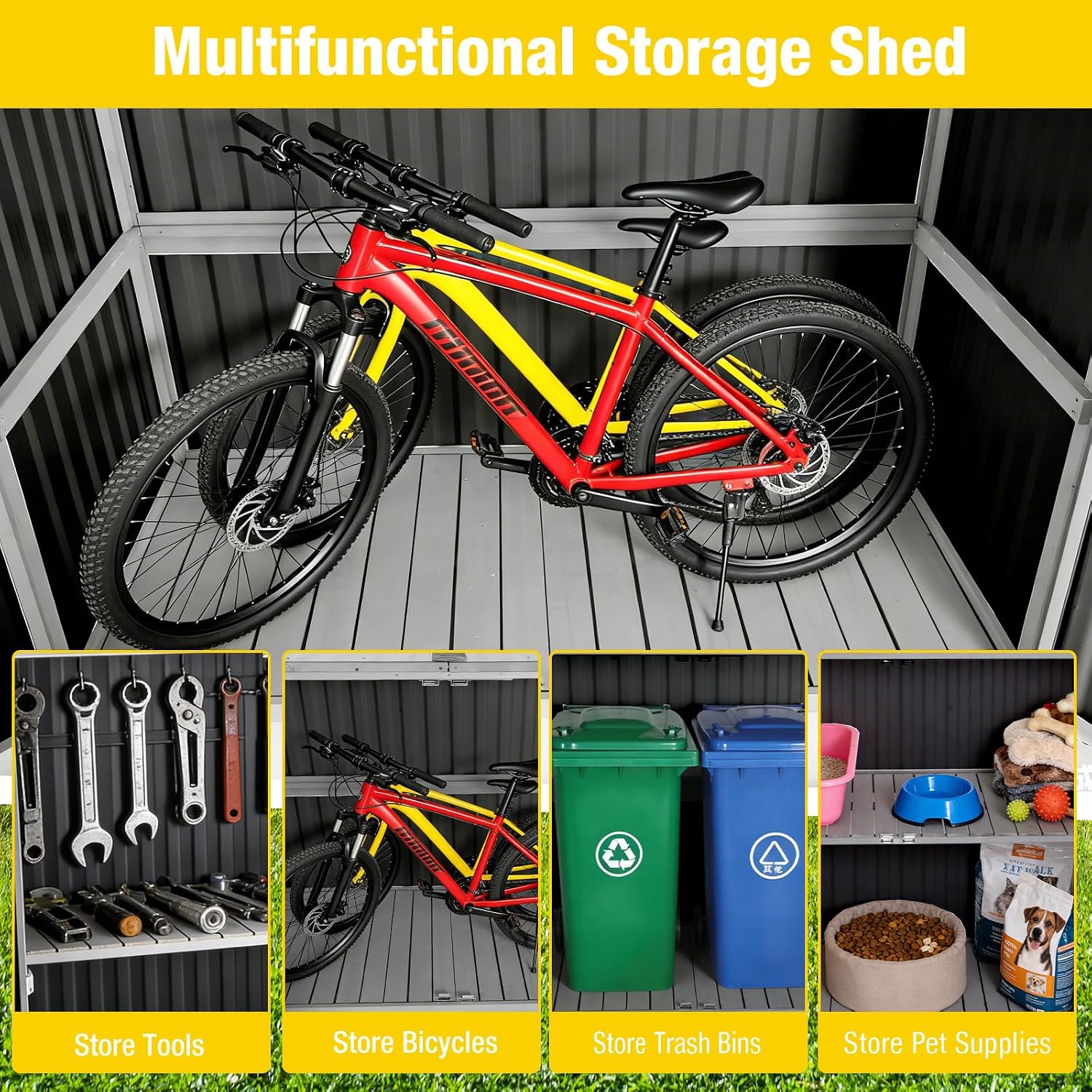 Aivituvin Outdoor Storage Cabinet Trash Can Storage Shed Upgraded with Metal Frame for Garbage Can, Gardening Tools and Accessories 50.4' L x 26.7' D x 41.4' H - Black