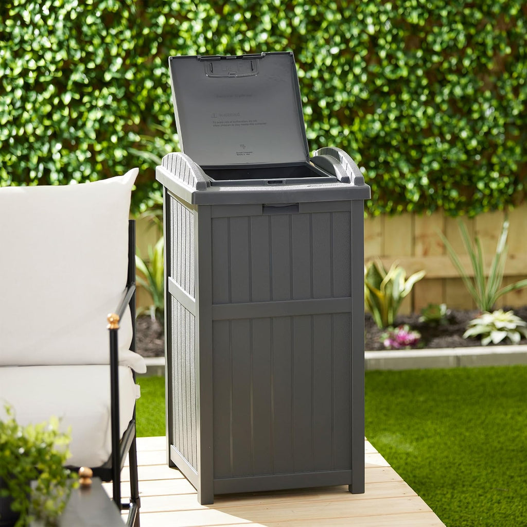 Suncast 4 Pack Outdoor Waste Bin Trash Hideaway Container with Latching Lid, 33 Gallon Capacity