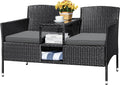 Devoko Outdoor Patio Loveseat Modern Rattan 2-Seat Patio Conversation Set with Cushions & Built-in Coffee Table Porch Furniture for Garden Lawn Backyard (Grey)