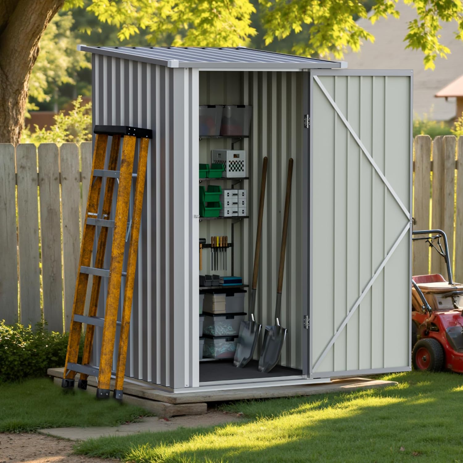 Greesum 3x3FT Outdoor Storage Shed, Small Metal Storaged Sheds with Lockable Doors, Sheds & Outdoor Storage for Backyard, Pool and Garden, Gray