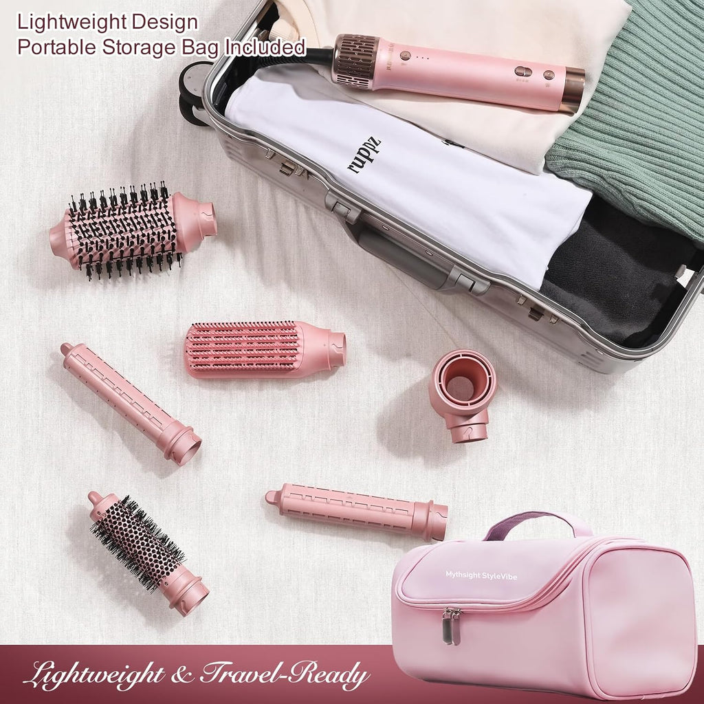 StyleVibe 6-in-1 Air Styler, Dual Voltage Hair Dryer & Blow Dryer Brush with Travel Case - Auto Wrap Curls (L/R), Fast Drying, Thermal Brush for Blowouts & Frizz-Free Volume, No Heat Damage