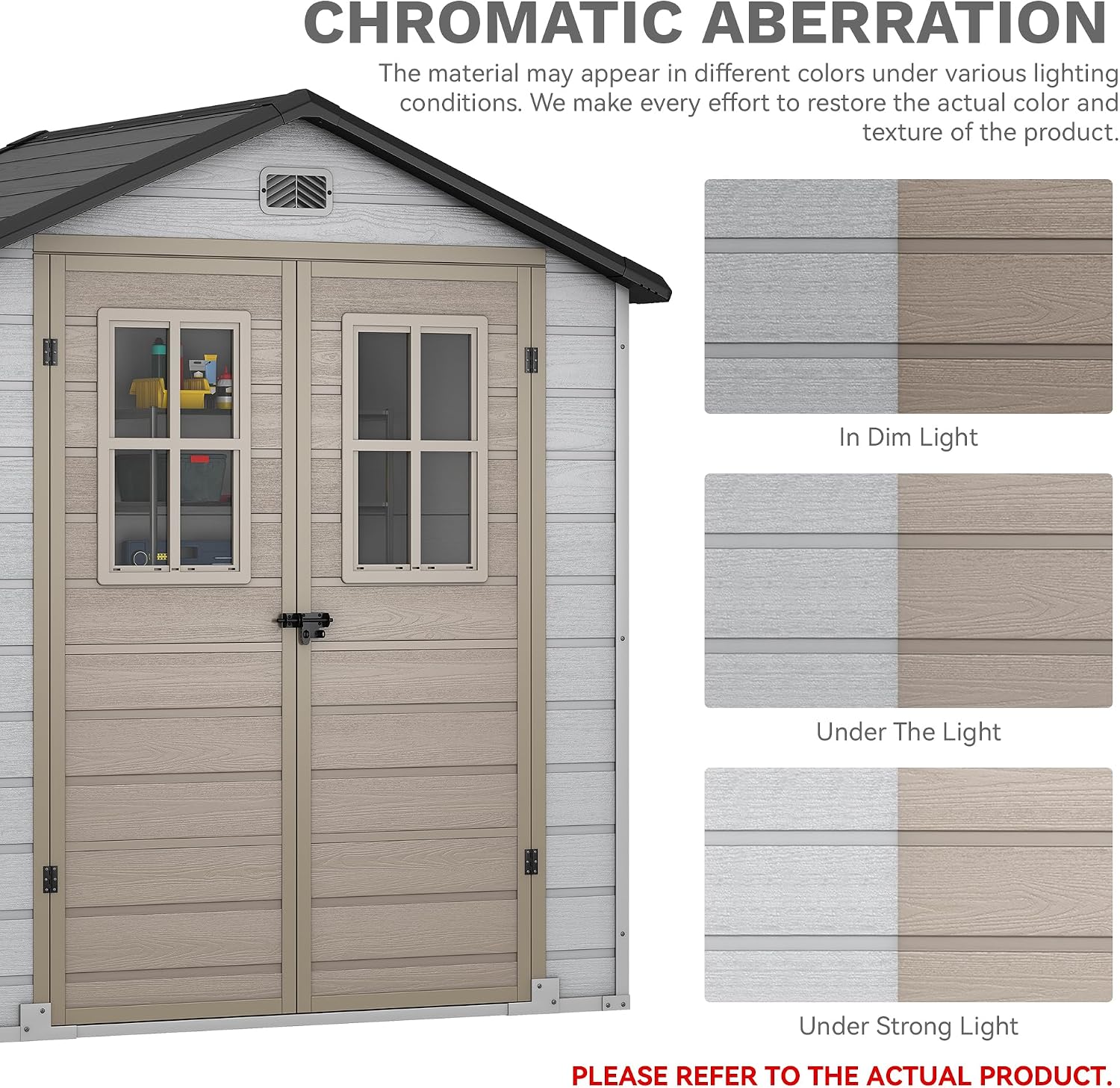 DWVO 6x4.4 FT Outdoor Storage Shed, Plastic Garden Tool Shed with 2 Windows, Double-Wall Outside Shed for Lawn Mower, Garden Tool for Backyard, Patio, Lawn, Lockable, Greige&Gray