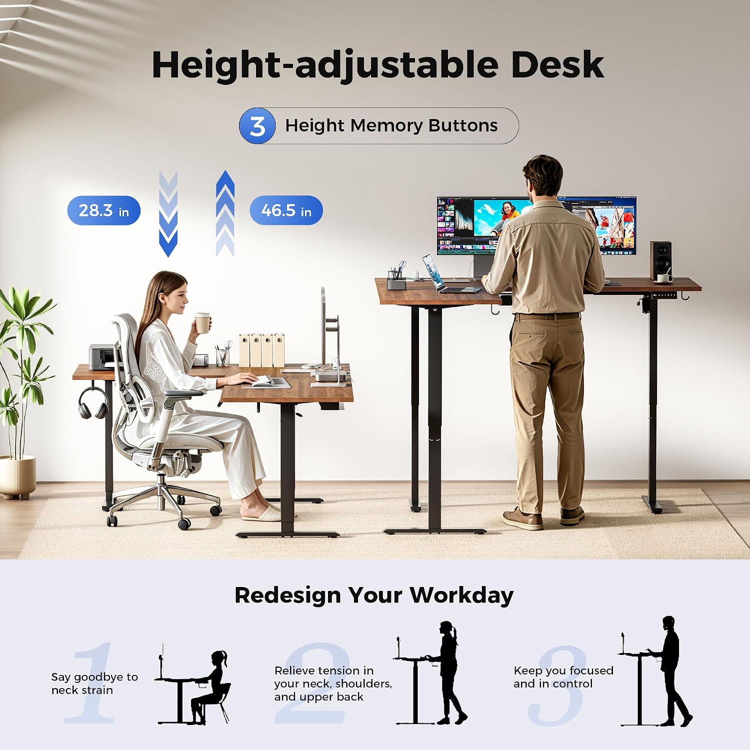 Agilestic Electric L Shaped Standing Desk 75 x 61 Inch with Power Outlet, Height Adjustable Corner Stand up Desk with Cable Management,Sit Stand Home Office Workstation with Splice Board, Dark Walnut
