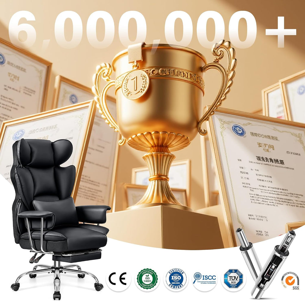 ALLGOD Big and Tall Ergonomic Office Chair with Footrest, High Back Executive Leather Office Chair, Reclining Computer Desk Chair, Comfy Heavy Duty Home Gaming Chair with Padded Arm, Black-4 Pack