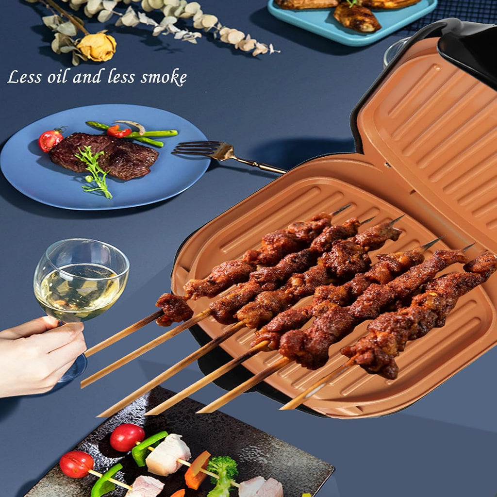 Electric Indoor Grill, Serves 3, Non-Stick Easy-Clean Plates, Floating Hinge for Thicker Foods, 900 Watt, Black