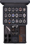 ROTHWELL 18-Slot Watch Case with Drawer – Luxury Watch Box for Men, Real Glass Top, Lockable, Display Case for Collections (Carbon)
