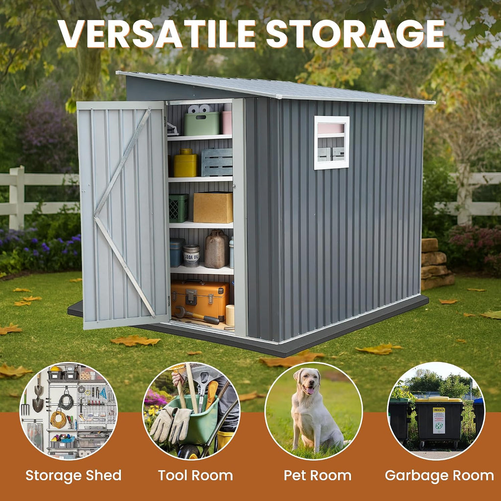 Outdoor Storage Shed 7.5x4.5 FT Metal Garden Storage Shed Steel Anti-Corrosion Storage House with Single Lockable Door and Sloping Roof, Outside Sheds for Backyard, Pool, Patio, Light Gray