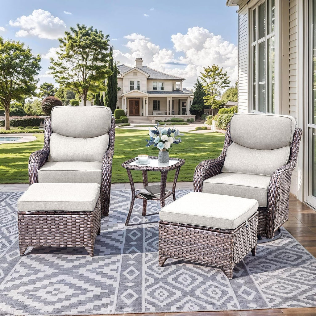 HUMMUH Wicker Patio Furniture Set 6inch Thick Cushion Deep Seat Outdoor Swivel Rocker Patio Chairs Set of 2 with Ottomans Conversation Set for Porch Garden Deck