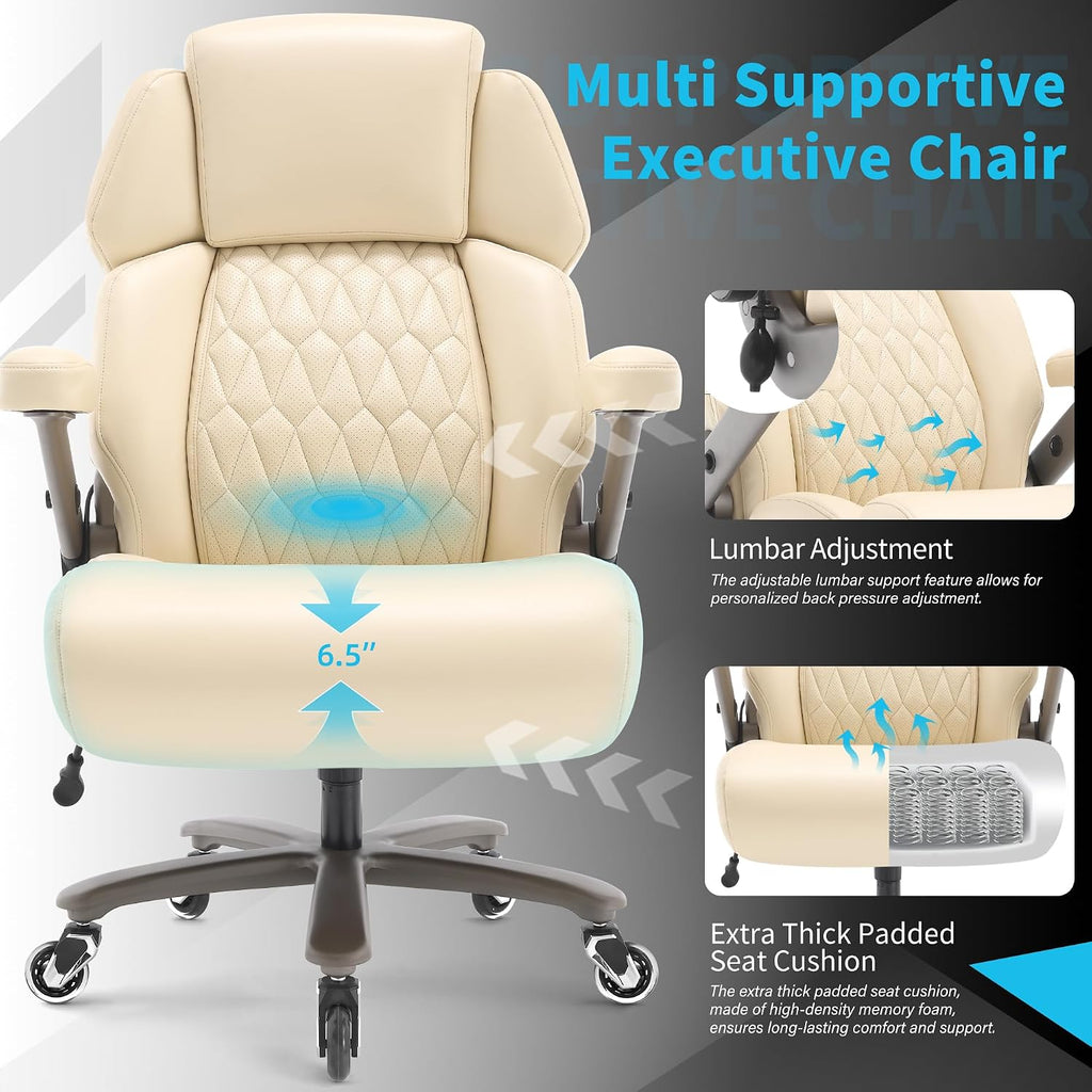 Big and Tall Office Chair 700lbs - Adjustable Headrest&Lumbar Support, 3D Flip Arms, Large Wheels &Heavy Duty Metal Base, Ergonomic High Back Computer Chair Desk Chair, Thick Padded Extra Wide Seat