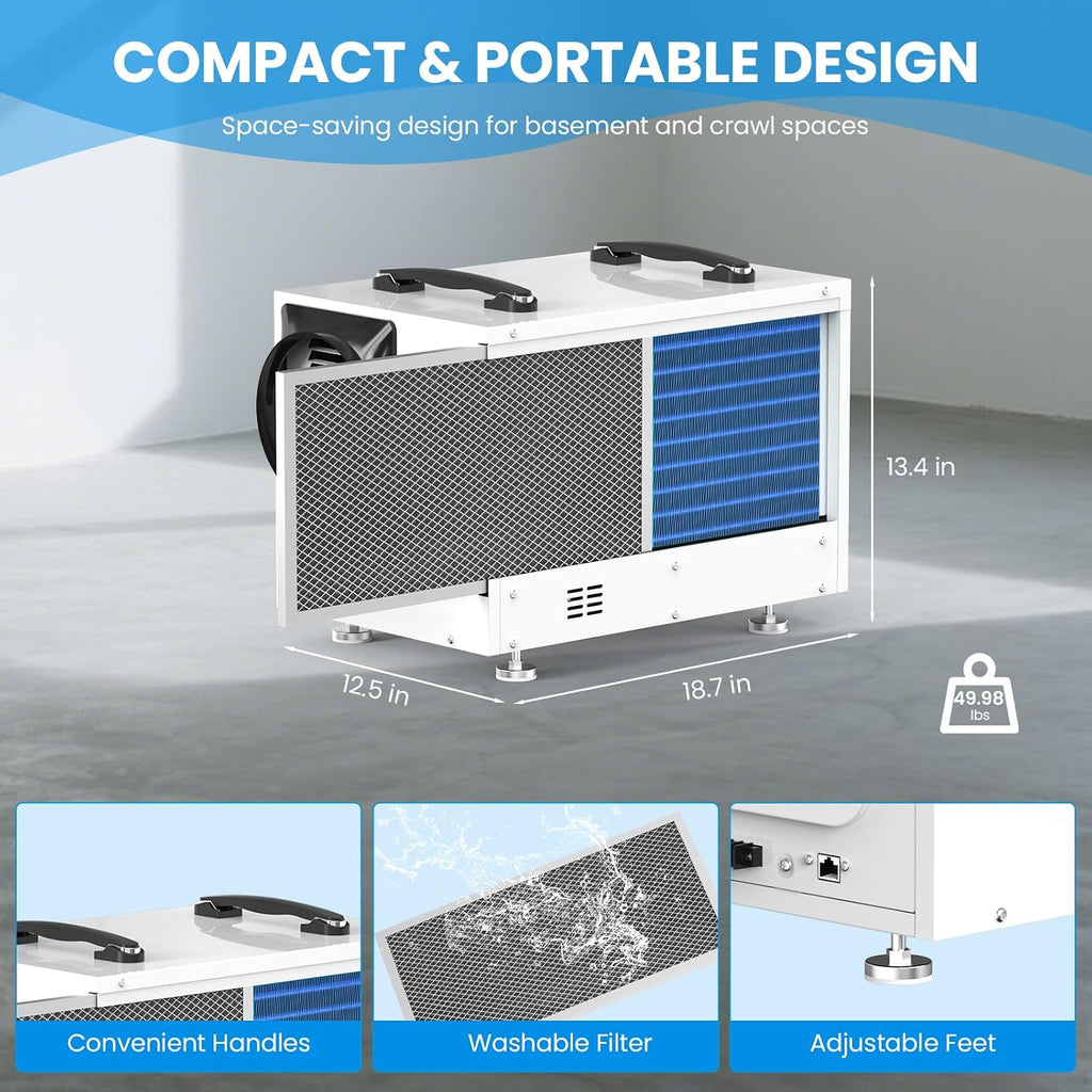 CADPXS Crawl Space Dehumidifier with Pump, 125 Pints Commercial Dehumidifiers with Drain Hose, Dehumidifier for Crawlspace, Basements & Water Damage Use, Memory Restart, cETL, 5 Years Limited Warranty