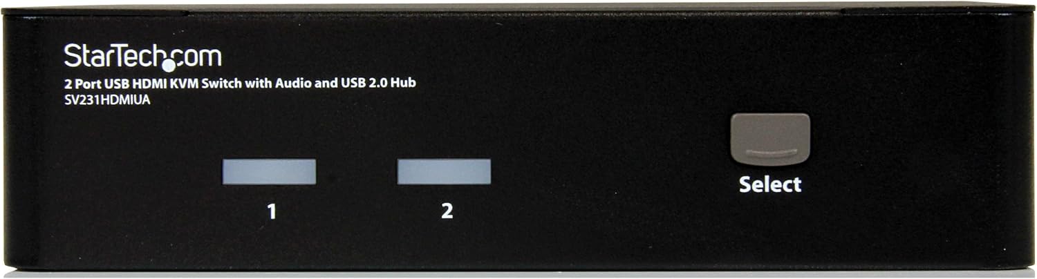 StarTech.com 2 Port USB HDMI KVM Switch with Audio and USB 2.0 Hub - 1080p (1920 x 1200), Hotkey Support - Dual Port Keyboard Video Monitor Switch , TAA (SV231HDMIUA)
