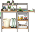 Wooden Potting Bench Table with Sink,Outdoor Garden Table Work Bench with Shelf, Workstation for Outside Lawn Patio