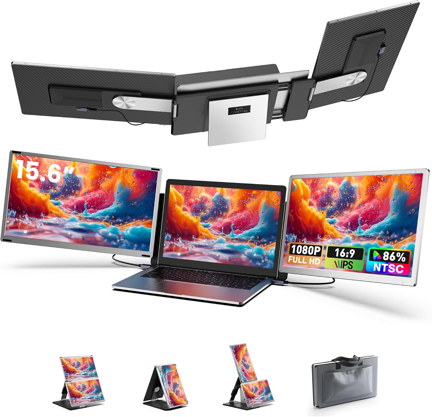 Fagomfer S6 Laptop Screen Extender | Silver | 15.6'' | FHD 1080P | 86% NTSC | Triple Laptop Monitor Extender | Working with Windows, Mac, DeX, Chrome, Desktop, Mini PC