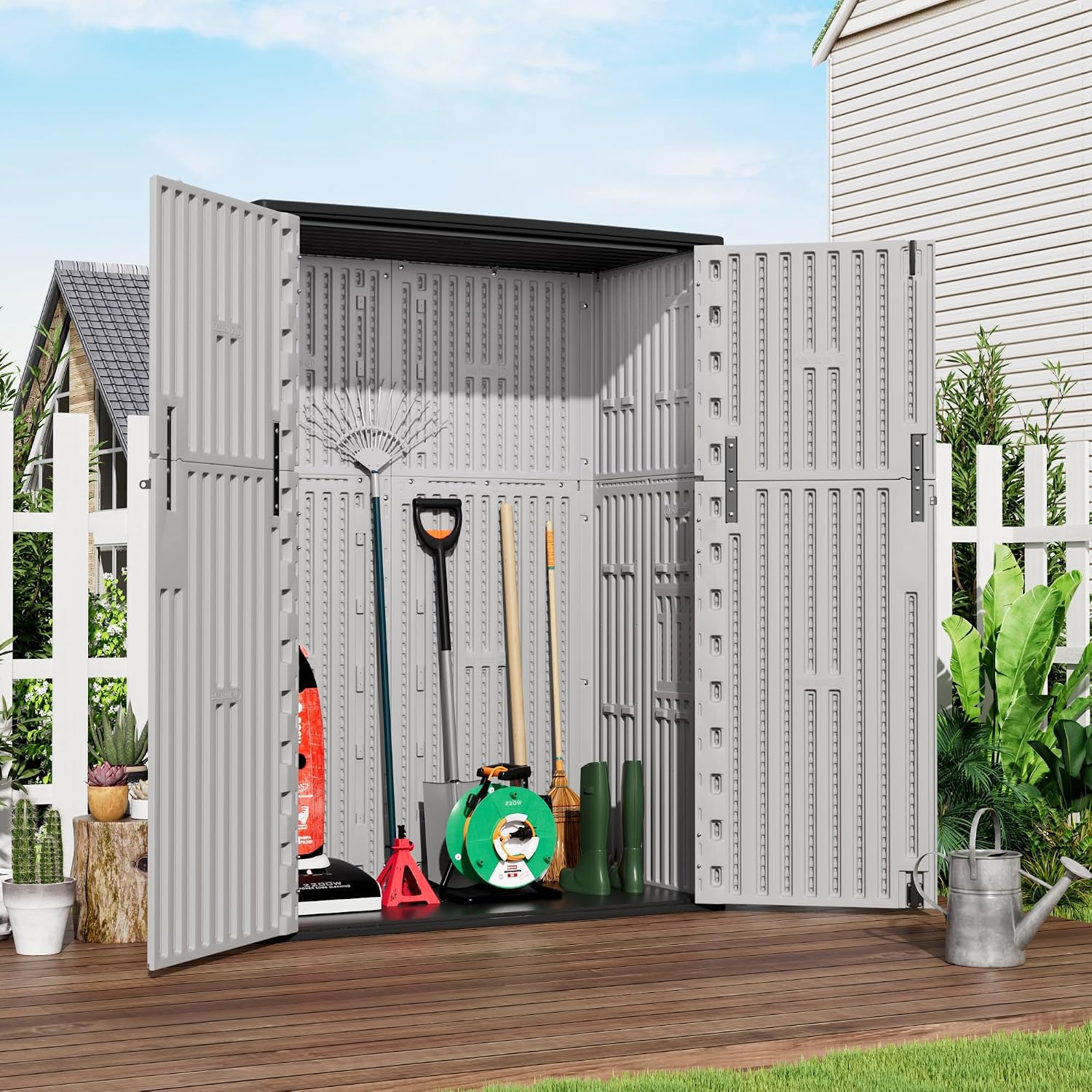 Mrosaa Outdoor Storage Shed Waterproof,Resin Storage Sheds Outdoor with Floor,Outdoor Storage Cabinet for Garage Storage, Pool Storage, Bike, Garden (57Cu.ft)
