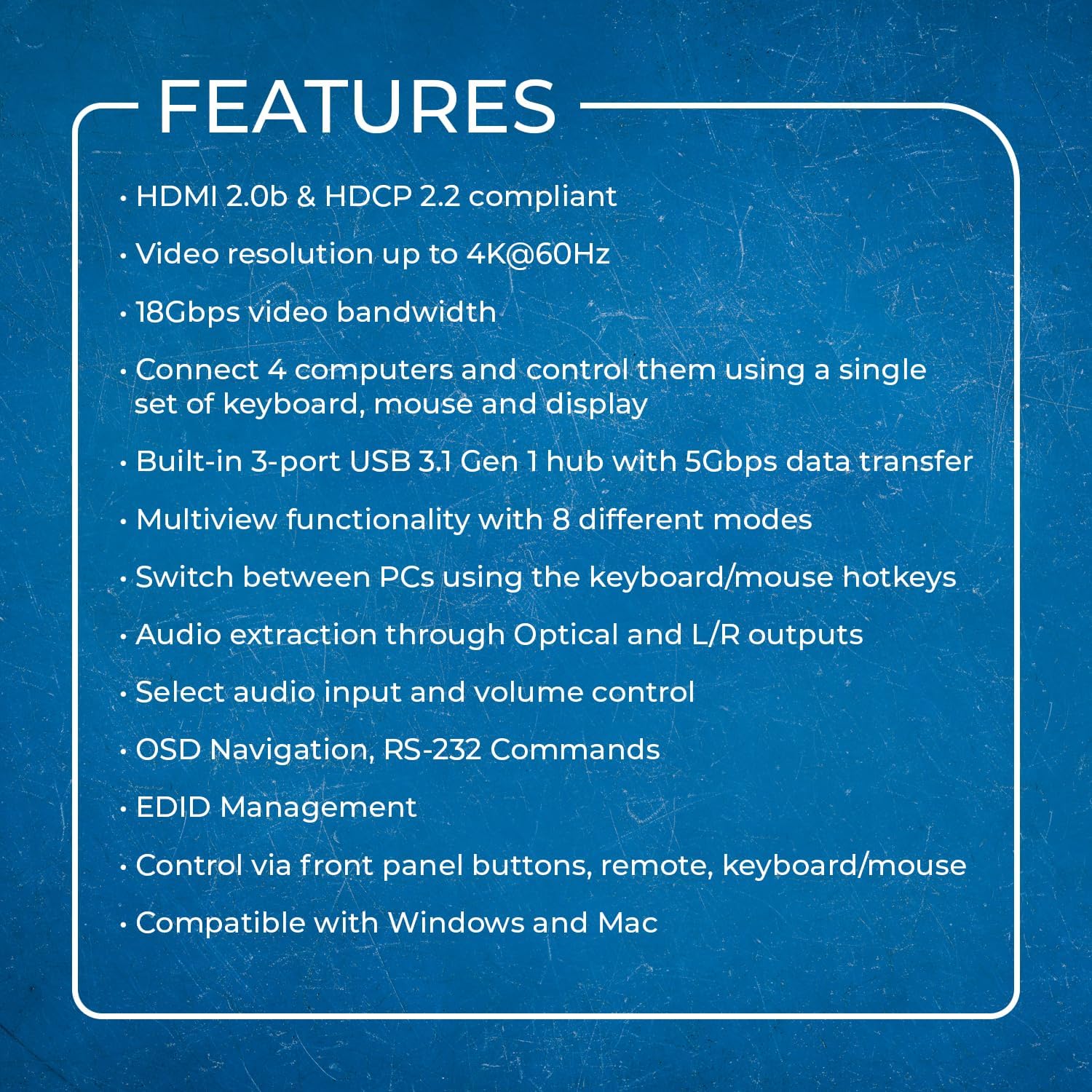 OREI 4x1 KVM HDMI Seamless Switch Multiviewer, Share Multiple Devices, PC, Computers, Phones, Gaming on One Display Monitor, Keyboard Control and USB 3.0 Peripheral Control
